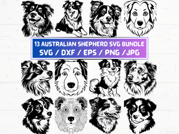 13 Australian Shepherd SVG, DXF, EPS Files for Design and Craft Projects