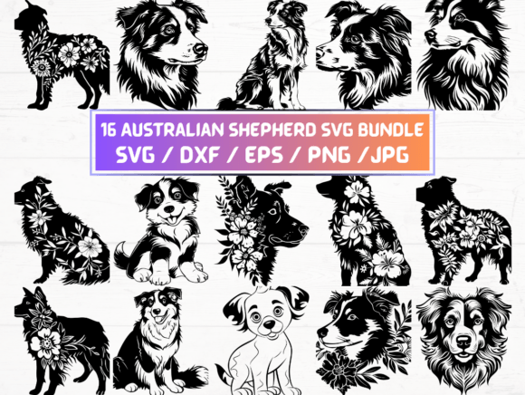 16 Australian Shepherd Dog SVG Files