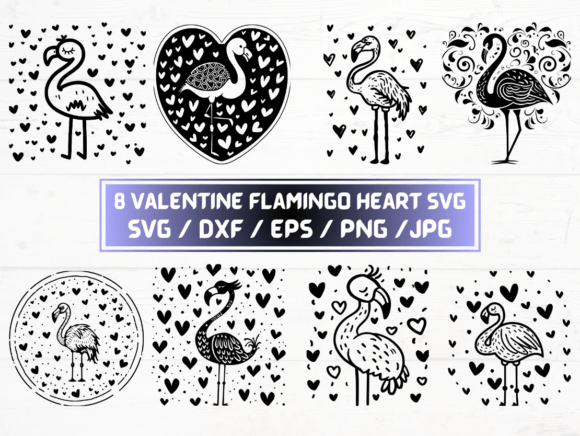 Valentine Flamingo Heart SVG DXF EPS