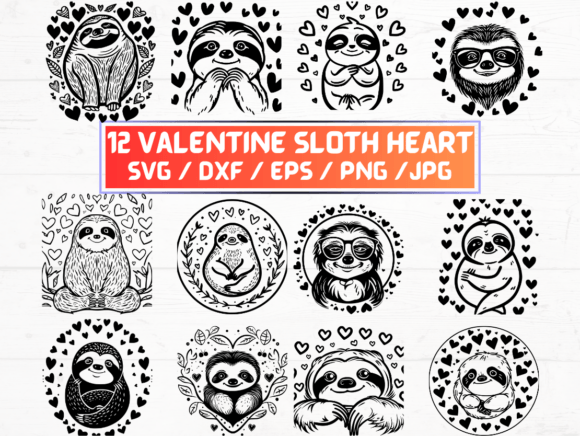 Valentine Sloth Heart SVG, DXF, EPS, PNG: A Versatile Digital Asset for Creative Projects